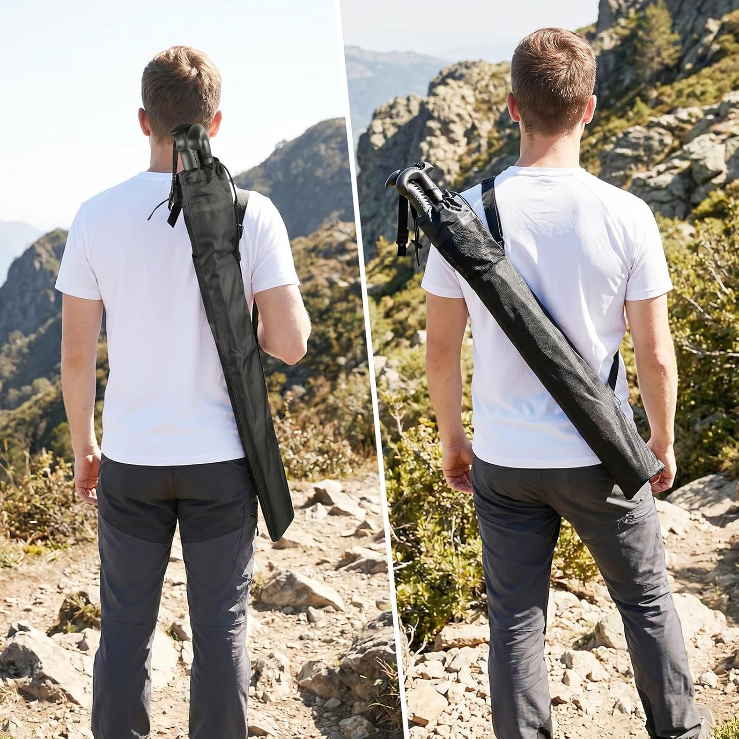 Trekking Poles Carry Bag Portable Hiking Poles Carrying Shoulder Bag Tent Poles Replacement Storage Pouch for Trekking Hiking Poles & Walking Stick, Ajustable Shoulder Strap, Black