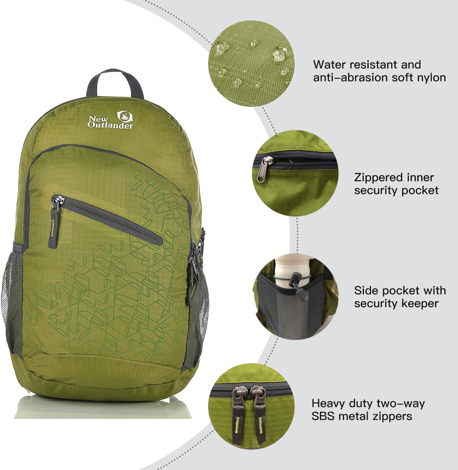 Packable Handy Lightweight Travel Hiking Backpack Daypack, Green
