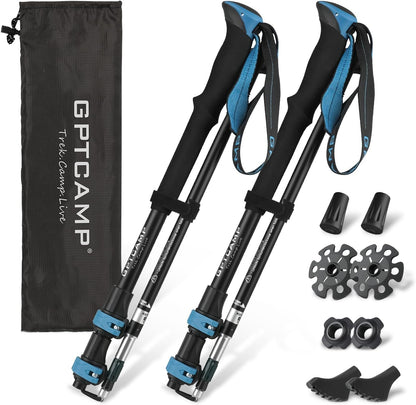 Collapsible Hiking Sticks,Lightweight Folding Trekking Poles,Adjustable Travel Walking Poles with EVA Foam Grip for Men & Women,Single Pole or Pair Available, Blue