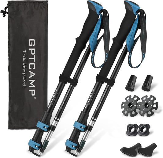 Collapsible Hiking Sticks,Lightweight Folding Trekking Poles,Adjustable Travel Walking Poles with EVA Foam Grip for Men & Women,Single Pole or Pair Available, Blue