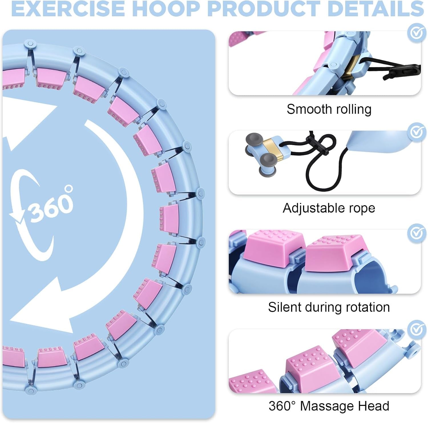 Weighted Infinity Fitness Detachable Hoop Silent 47 Inch, 24 Knots | Smart Exercise Fit Hoop for Women&Beginners, Waist and Abdominal Home Weight Loss, plus Size Adjustable Infinity Hula