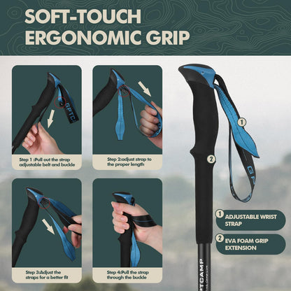 Collapsible Hiking Sticks,Lightweight Folding Trekking Poles,Adjustable Travel Walking Poles with EVA Foam Grip for Men & Women,Single Pole or Pair Available, Blue