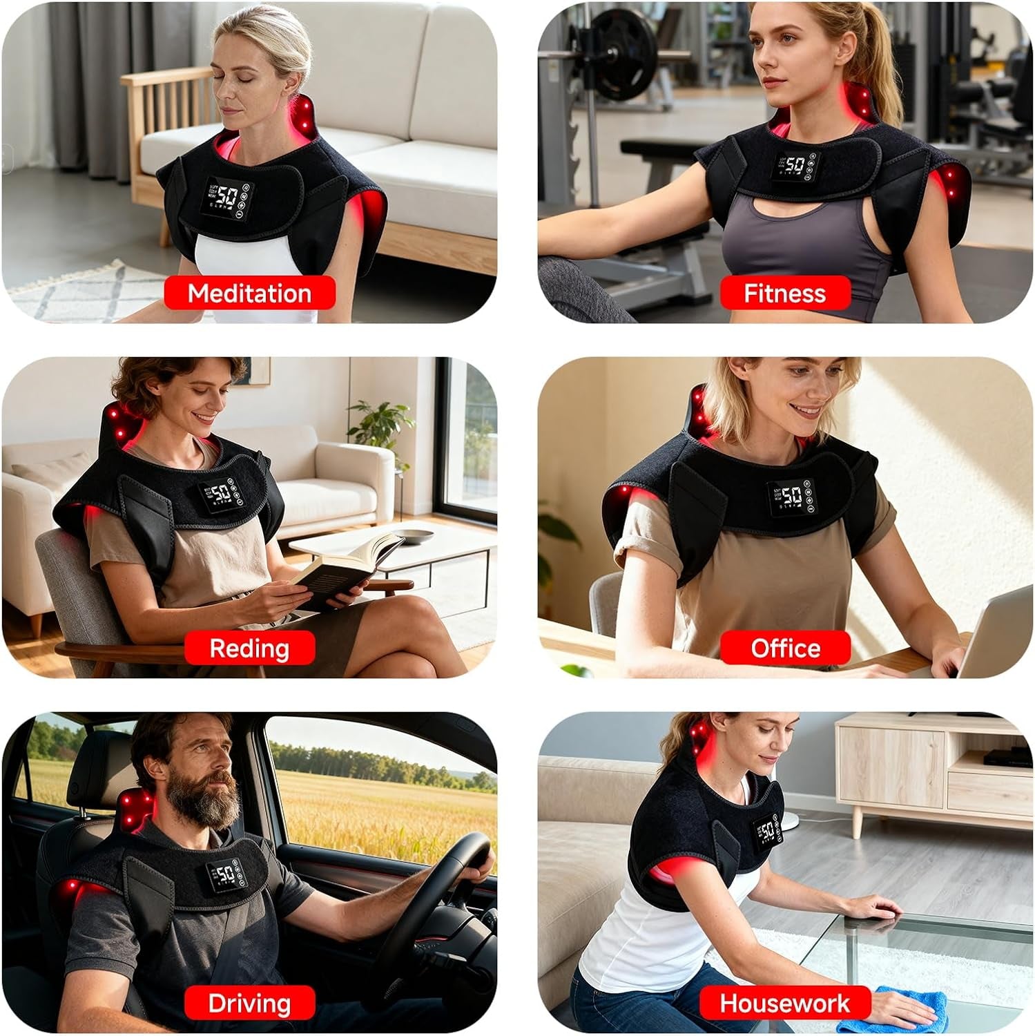 Red Light Therapy for Neck Shoulder,Rechargeable Infrared Light Therapy Device for Body with Massage and Timer,Wearable 660Nm&850Nm Red Light Therapy Wrap Pads for Body at Home（150 Lights）