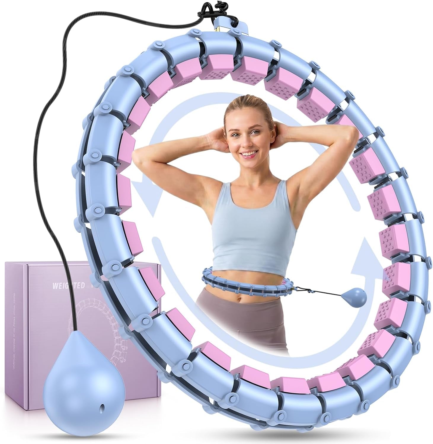 Weighted Infinity Fitness Detachable Hoop Silent 47 Inch, 24 Knots | Smart Exercise Fit Hoop for Women&Beginners, Waist and Abdominal Home Weight Loss, plus Size Adjustable Infinity Hula