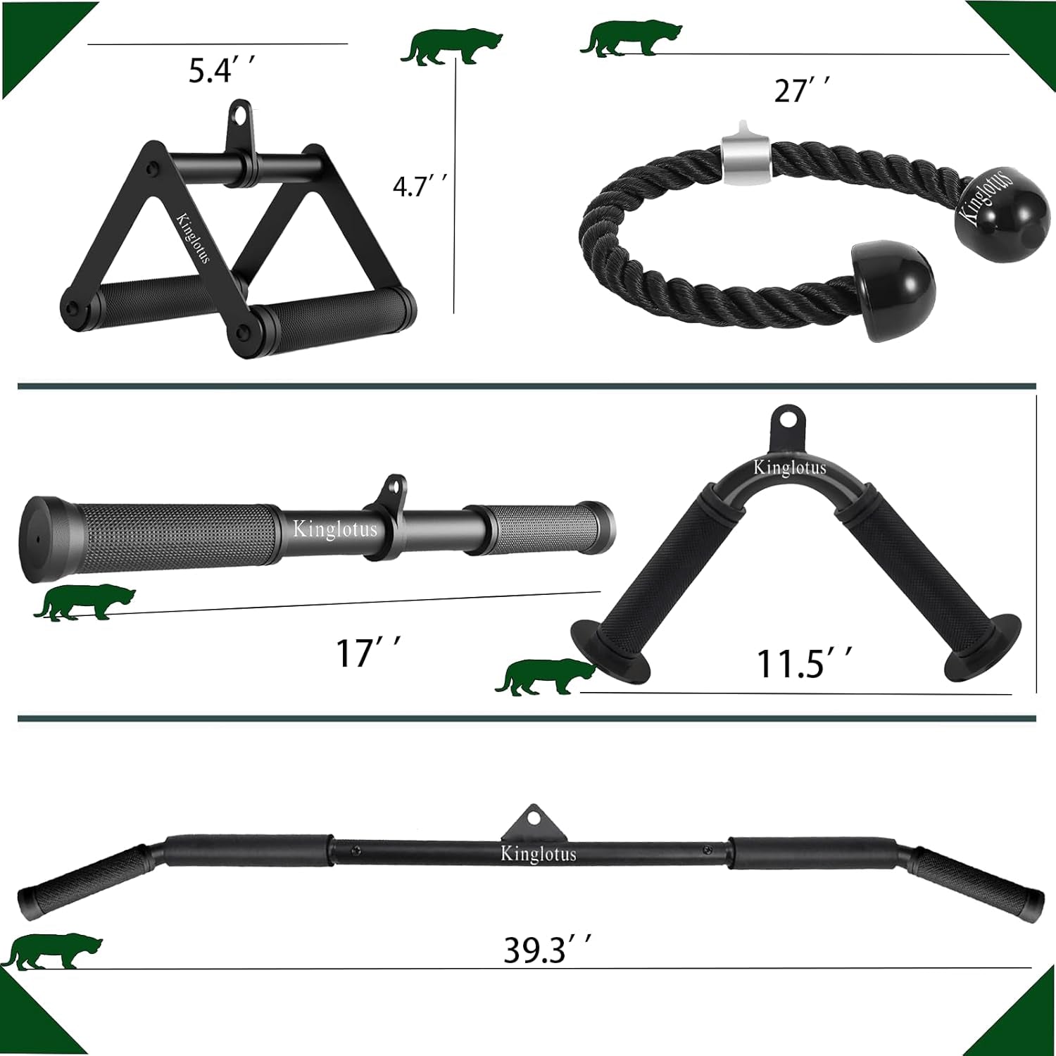 Cable Machine Attachments Set, Home Gym Accessories with 39" LAT Pull down Bar, Straight Bar, V-Shaped Bar, Tricep Rope, Double D Handles, Weight Workout Equipment for Strength Training