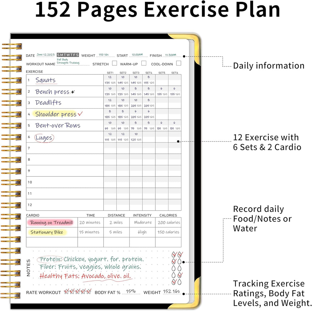 Fitness Workout Journal for Women & Men, A5(5.7" X 8.2") Workout Log Book Planner for Track Gym ＆ Home Workouts, Track Progress, Achieve Your Wellness Goals - Black
