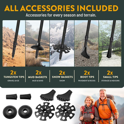 Premium Foldable Hiking Poles by USA Brand - Adjustable, Lightweight Trekking Poles Made of Aircraft Aluminum, Metal Locks Cork EVA Grips
