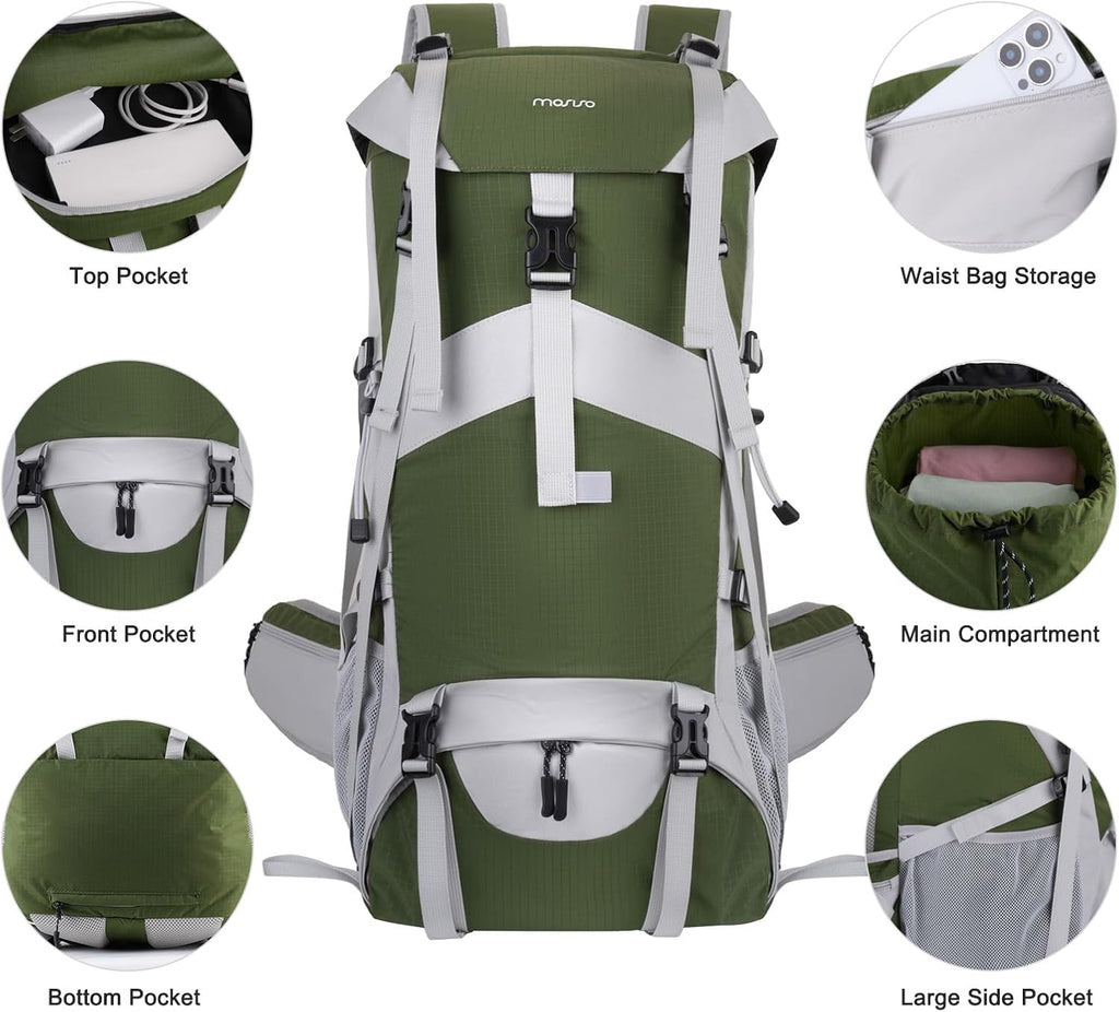 50L Hiking Backpack, Waterproof Flap Cover Camping Backpack with Rain Cover for Men Women, Lightweight Sport Daypack for Outdoor Camping Travel, Army Green