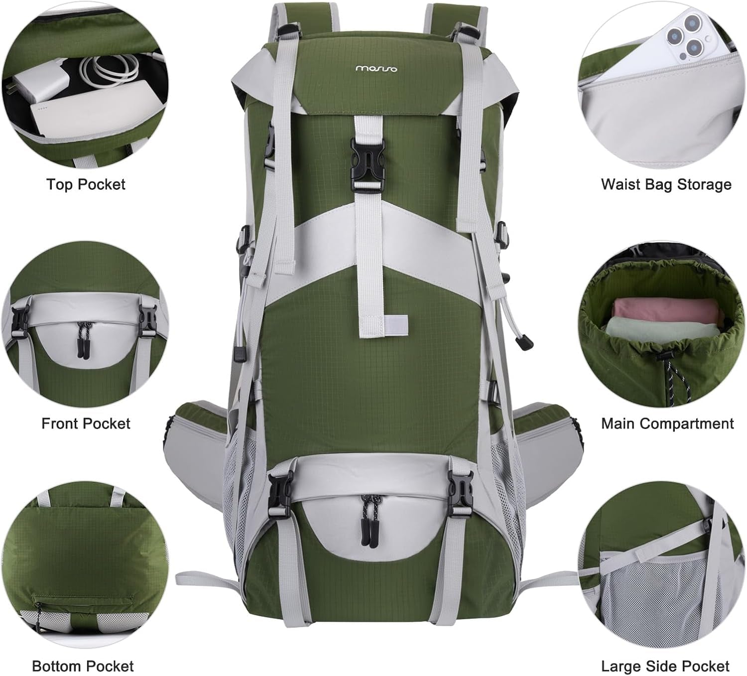 50L Hiking Backpack, Waterproof Flap Cover Camping Backpack with Rain Cover for Men Women, Lightweight Sport Daypack for Outdoor Camping Travel, Army Green