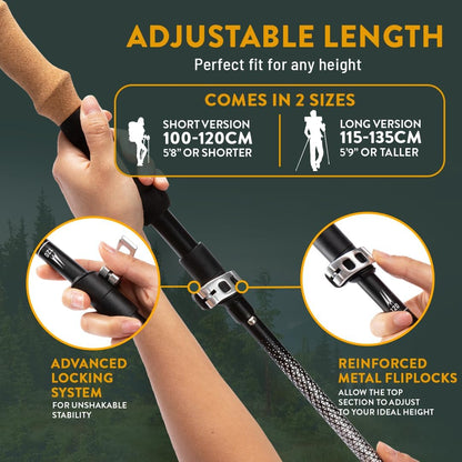 Premium Foldable Hiking Poles by USA Brand - Adjustable, Lightweight Trekking Poles Made of Aircraft Aluminum, Metal Locks Cork EVA Grips