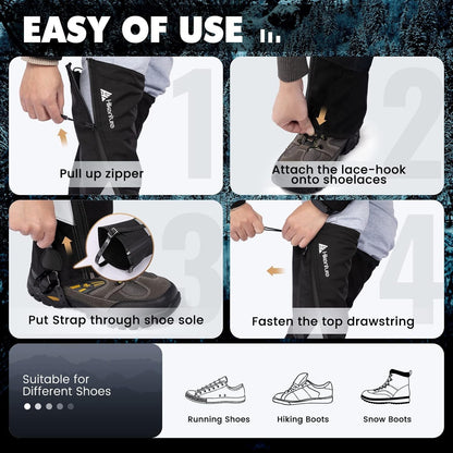Hikenture Hiking Gaiters with Upgraded Zipper, Gaiters for Hiking Waterproof, Li