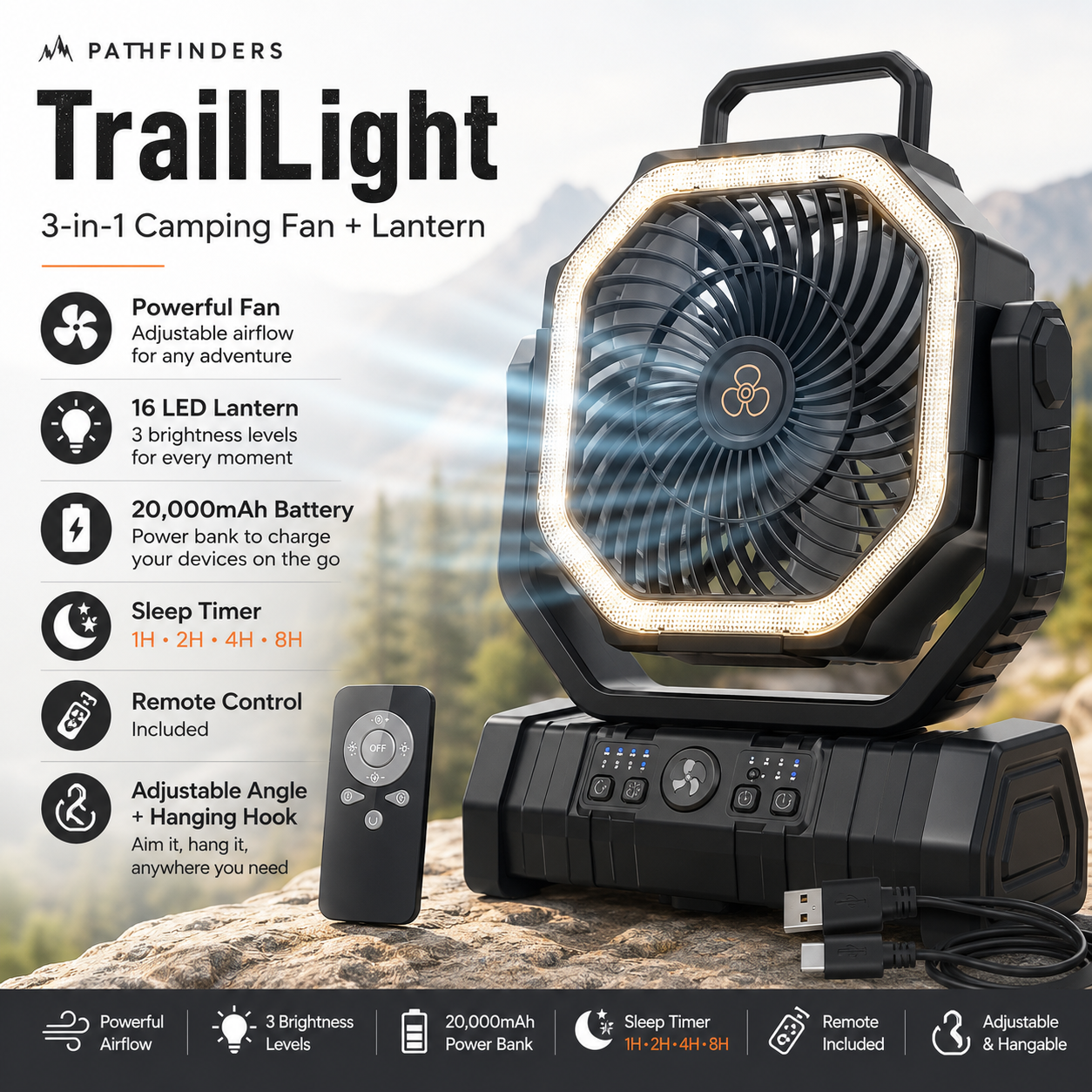 TrailLight 3-in-1 Camping Fan + Lantern