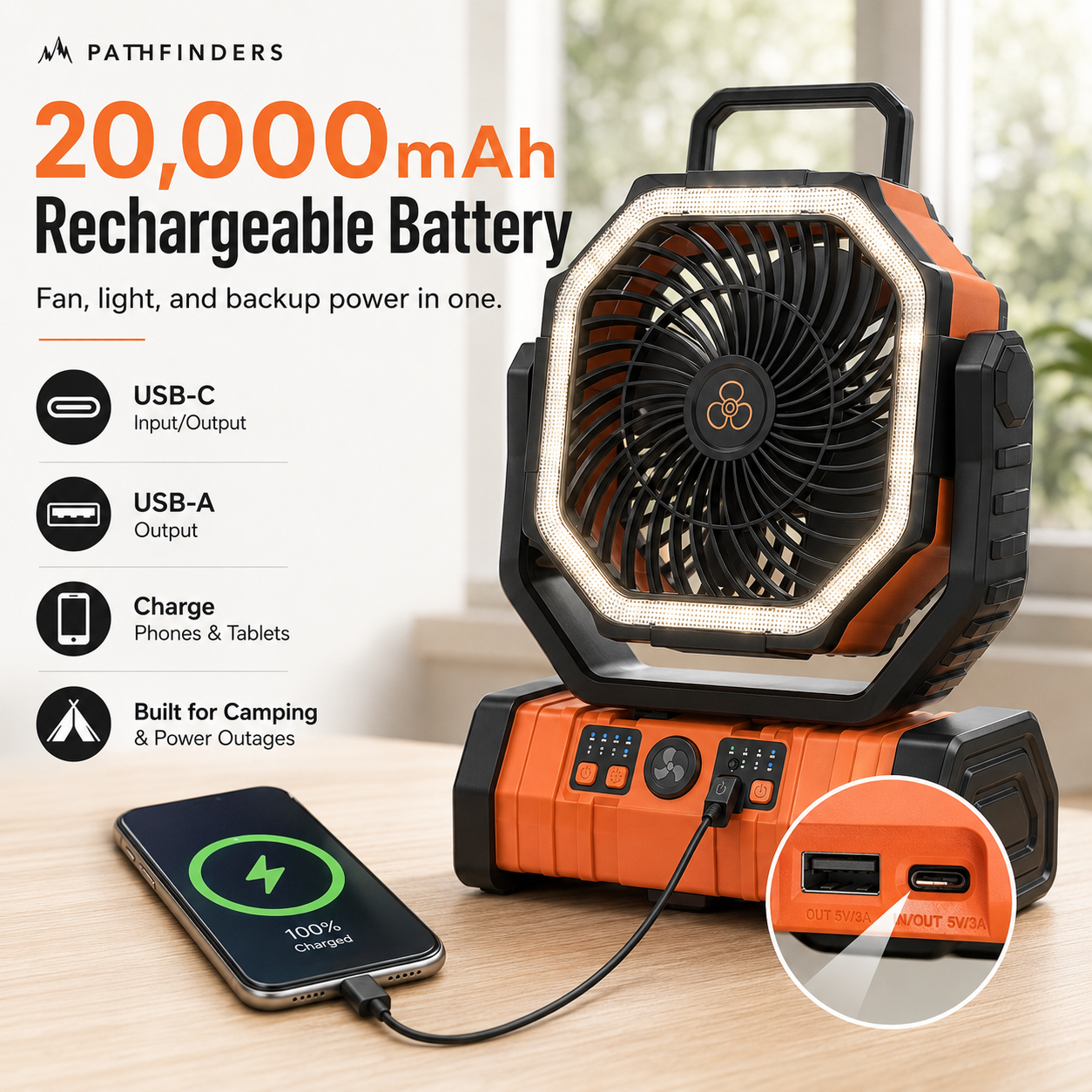 TrailLight 3-in-1 Camping Fan + Lantern