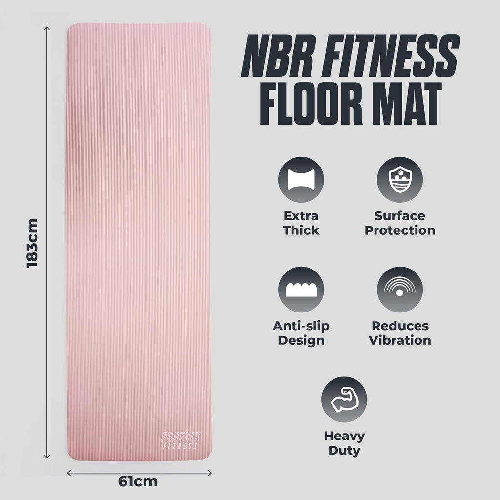 NBR Yoga Mat - 15Mm Extra Thick Exercise Mat with Carry Strap - Non Slip Yoga Mat for HIIT, Exercise & Pilates for Men and Women - Black or Pink