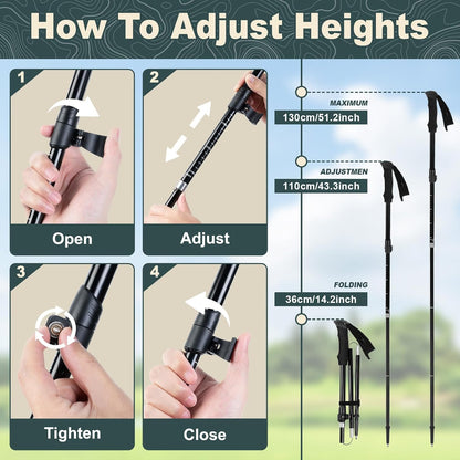 Trekking Poles for Hiking, 2Pcs Aircraft-Grade Aluminum Alloy Walking Sticks for Hiking, Hiking Sticks with EVA Foam Grip, Hiking Poles Collapsible Lightweight for Trekking, Camping