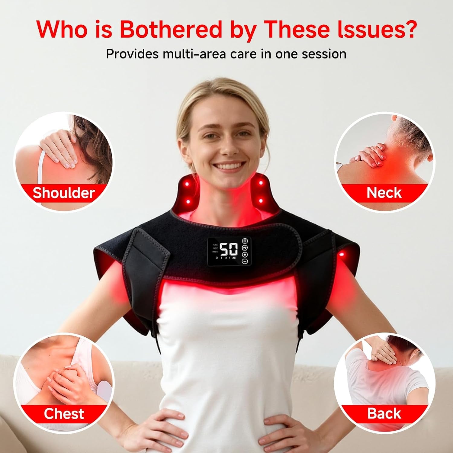 Red Light Therapy for Neck Shoulder,Rechargeable Infrared Light Therapy Device for Body with Massage and Timer,Wearable 660Nm&850Nm Red Light Therapy Wrap Pads for Body at Home（150 Lights）