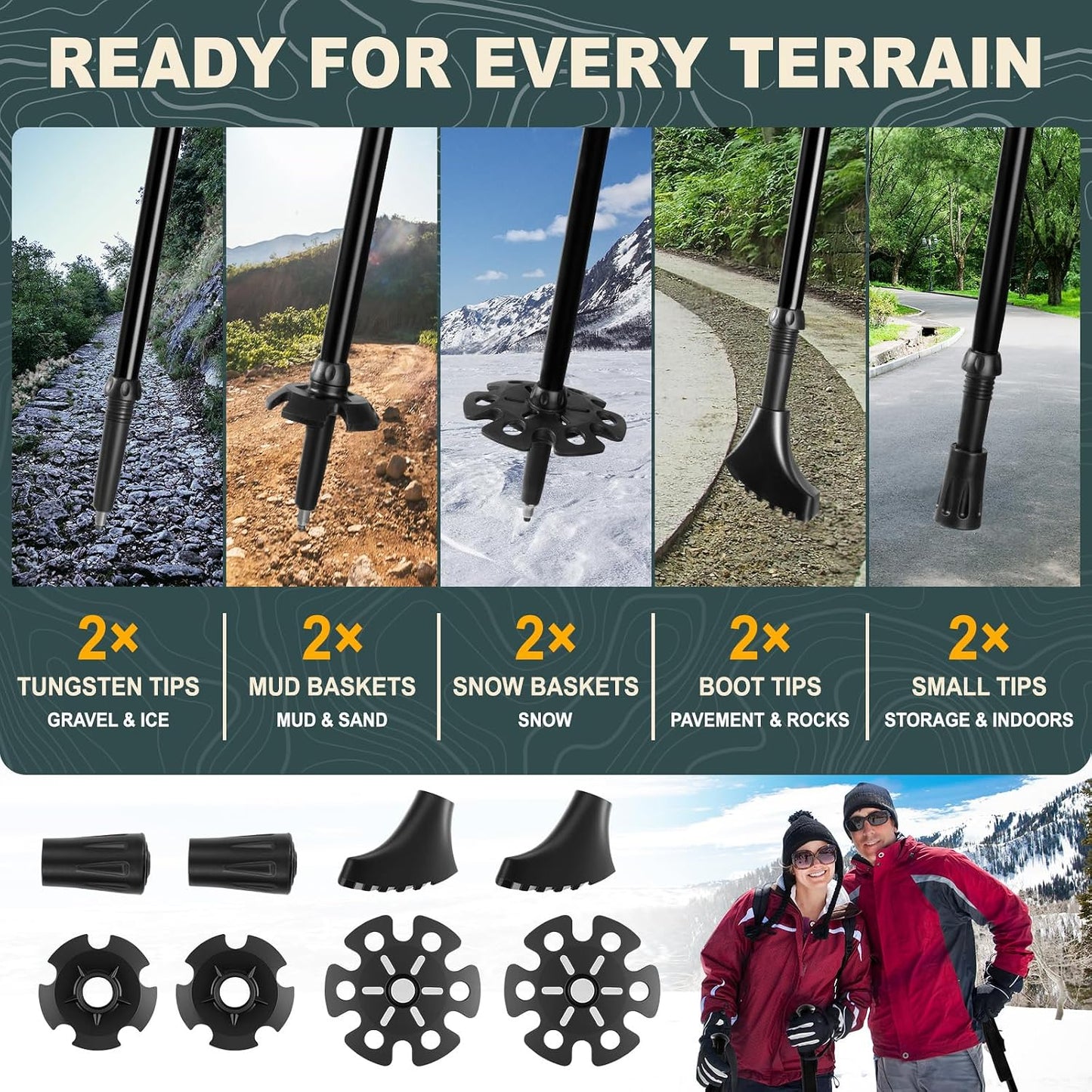 Trekking Poles for Hiking, 2Pcs Aircraft-Grade Aluminum Alloy Walking Sticks for Hiking, Hiking Sticks with EVA Foam Grip, Hiking Poles Collapsible Lightweight for Trekking, Camping