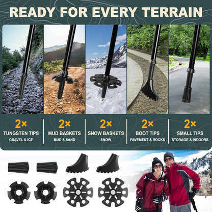 Trekking Poles for Hiking, 2Pcs Aircraft-Grade Aluminum Alloy Walking Sticks for Hiking, Hiking Sticks with EVA Foam Grip, Hiking Poles Collapsible Lightweight for Trekking, Camping