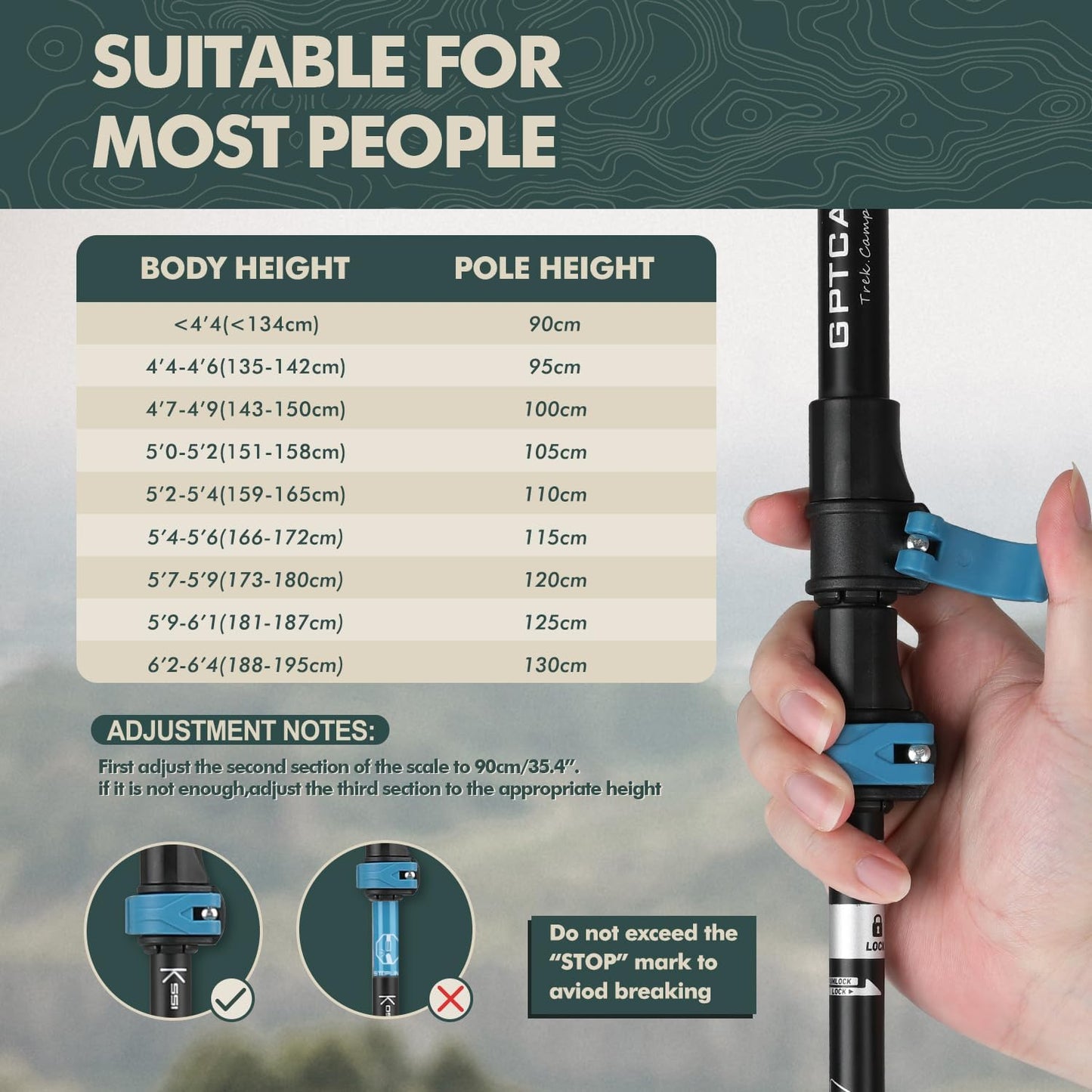 Collapsible Hiking Sticks,Lightweight Folding Trekking Poles,Adjustable Travel Walking Poles with EVA Foam Grip for Men & Women,Single Pole or Pair Available, Blue