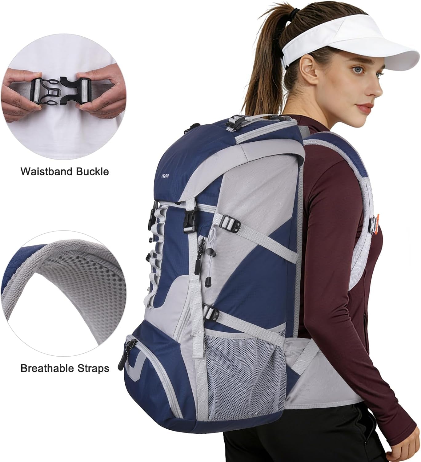 50L Hiking Backpack, Waterproof Camping Backpack with Rain Cover for Men Women, Lightweight Sport Daypack for Outdoor Camping Travel, Navy Blue