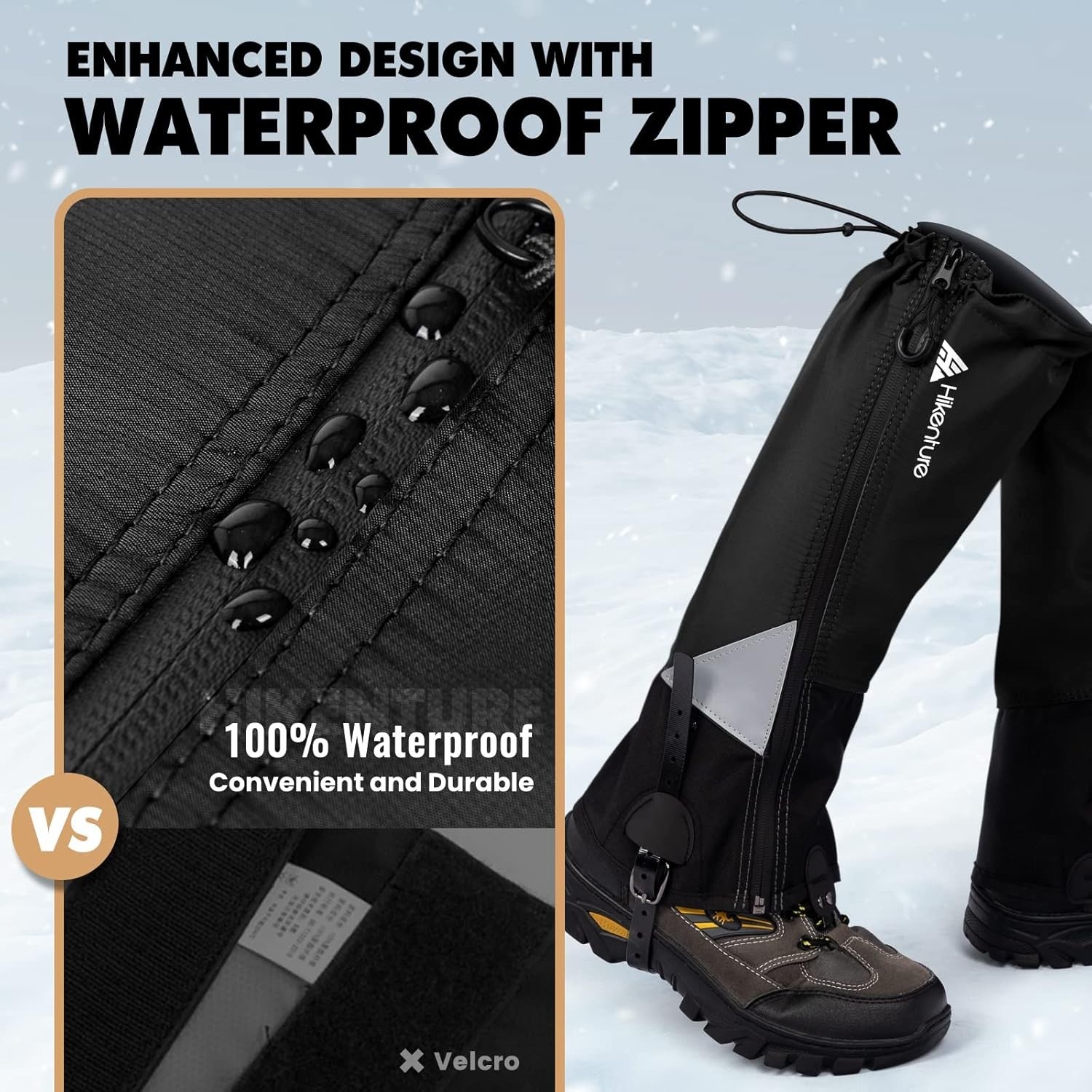 Hikenture Hiking Gaiters with Upgraded Zipper, Gaiters for Hiking Waterproof, Li
