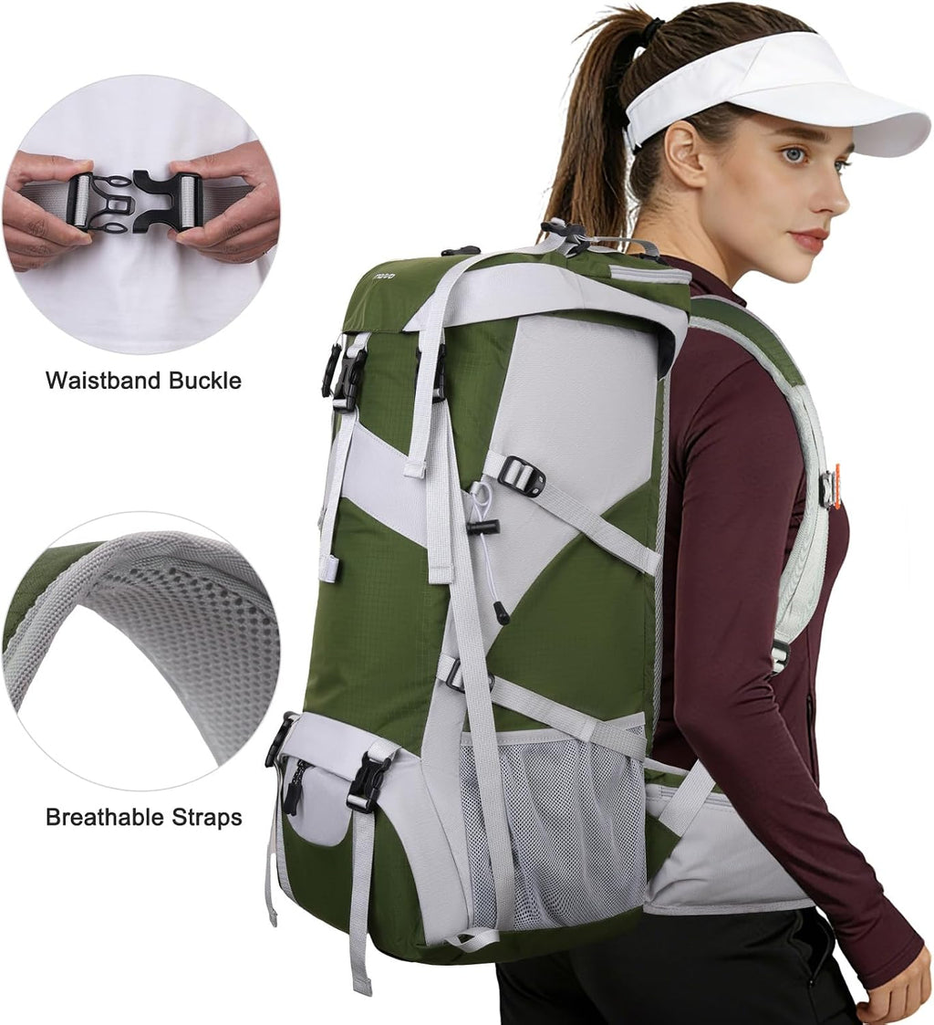 50L Hiking Backpack, Waterproof Flap Cover Camping Backpack with Rain Cover for Men Women, Lightweight Sport Daypack for Outdoor Camping Travel, Army Green